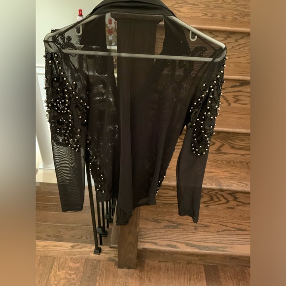 Boutique Paris Beaded Sequin Black Sheer Long Sleeve Body Suit Size Medium/Large - Picture 16 of 16